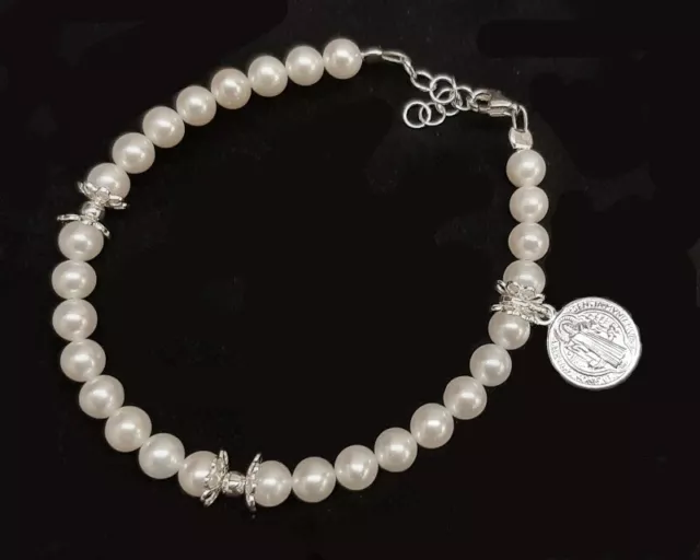 Bracelet Perles Cultivées AAA Et Médaille San Benito Avec Croix Du 12mm