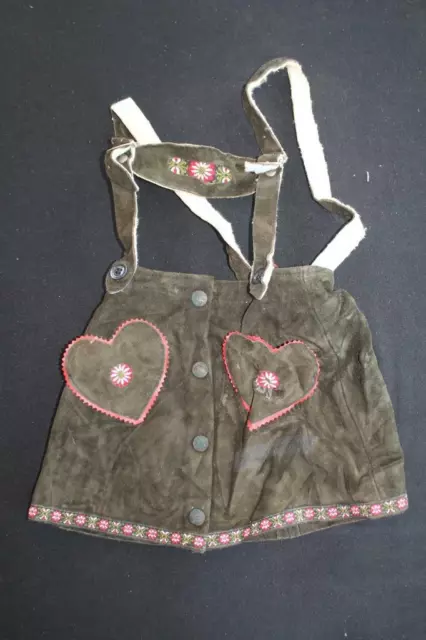 Vintage 1970'S Verde Scuro Camoscio Autentico LEDERHOSEN BAMBINA Gonna Size 22 "