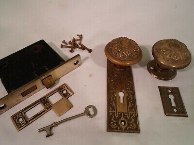 Antique R&E Brass Door Knob Set Mortise Lock with Key  #822