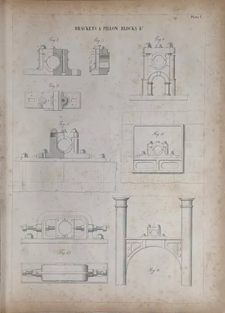 1847 Ingeniería Estampado Varios Diagramas Soportes & Almohada de Bloques