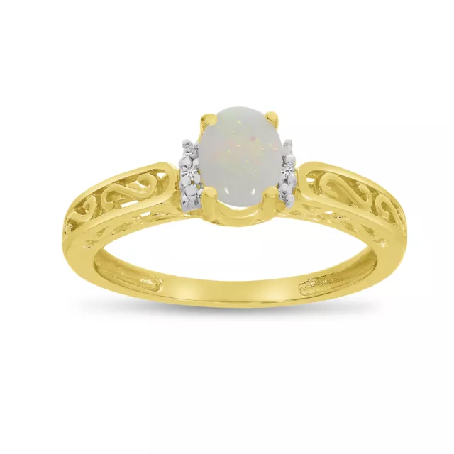 10K YELLOW GOLD Oval Opal And Diamond Ring $159.99 - PicClick