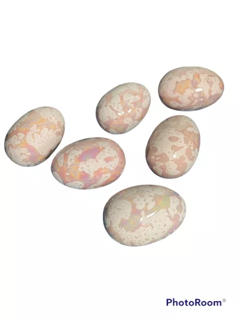 Vintage Hand Painted Ceramic Easter Eggs Iridescent Splatter Pink- Lot Of 6