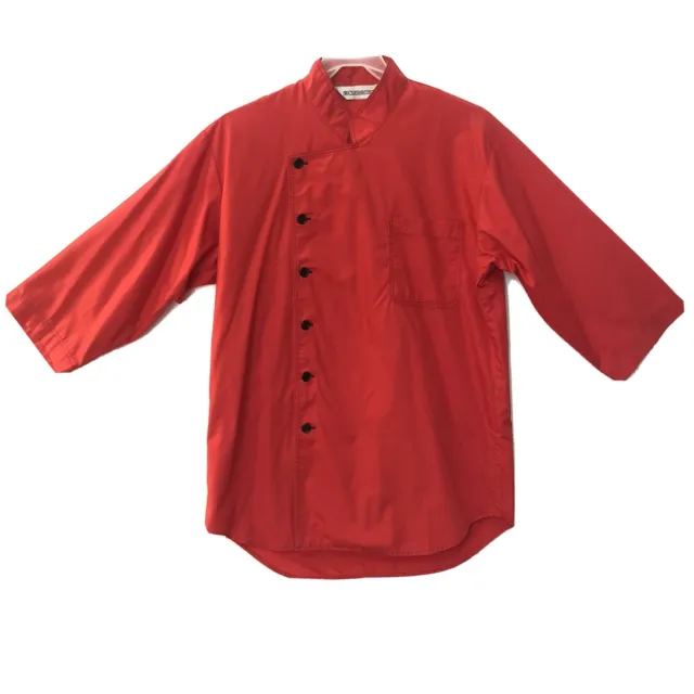 RED CHEF SHIRT Mens M Black Button Stitch Stand Collar 3/4 Sleeve Uniform Japan