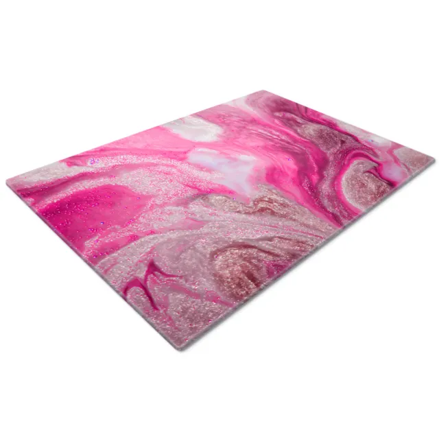 Glass Chopping Cutting Board Work Top Saver Large Pink Glitter White Marble