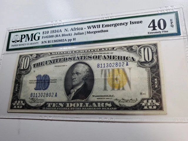FR-2309 1934 A Series North Africa WWII $10 Silver Certificate *PMG 40 EPQ XF 3