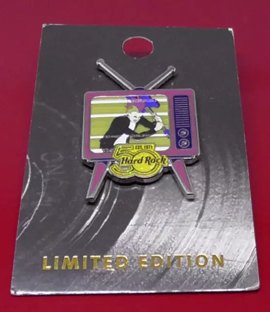 Hard Rock Cafe Pin Badge on WORN Card 50th Anniversary Punk Rocker Television