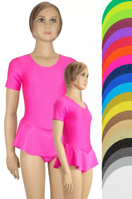 Tuta da ginnastica bambini maniche corte con gonne tuta da balletto stretch shiny body