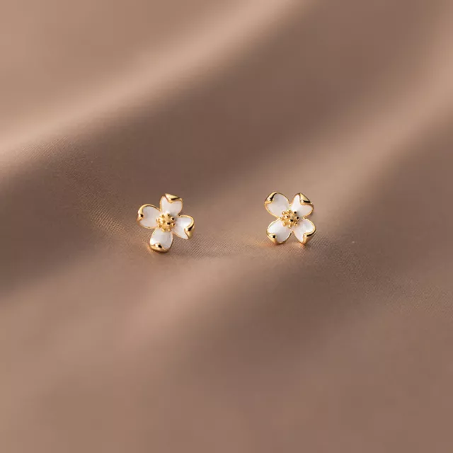 Gold plated on 925 Solid Silver Flower Stud Earrings / Flowers / Studs / Petals