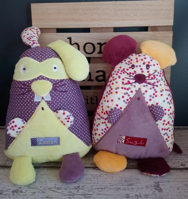 Lot de 2 peluches doudous lapin Souris Lucien et Suzi Sauthon etat neufs