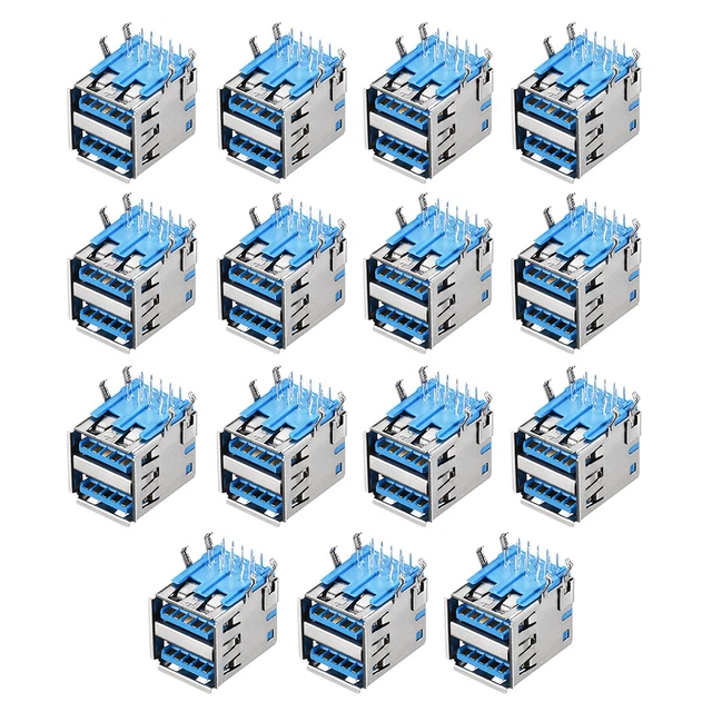 PCB conector USB 3.0 tipo-un conector hembra de doble puerto 90 grados 15pcs