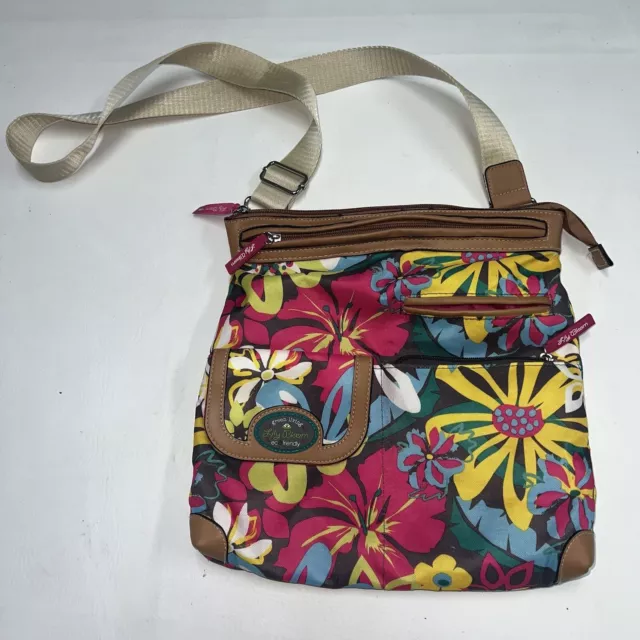 Lily Bloom Crossbody Bag Purse Hibiscus Tropical Floral Print Brown Pink Womens