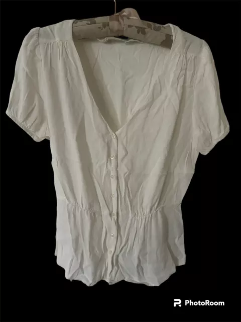 J. Crew Womens White V Neck Short Sleeve Blouse Top Size XS