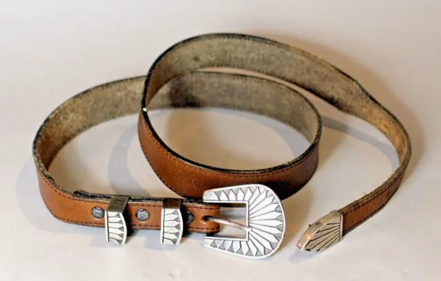 SZ. 36 Fine Belt Mounted with Calvin Begay Navajo Sterling Buckle. Keepers & Tip