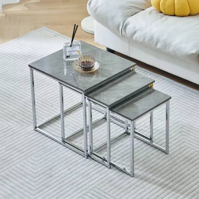 Nest Of 3 Nested Nesting Tables Side End Coffee Table Wooden for Living Room