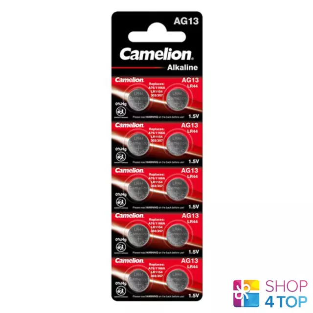 10 Camelion Alkaline Batteries L1154 Lr44 Ag13 1.5V No Mercury 10Bl Exp 2025 New