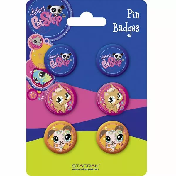 LITTLEST PET SHOP 6 x Safety Pin Backed Badges Decoration or Party Bag Fillers