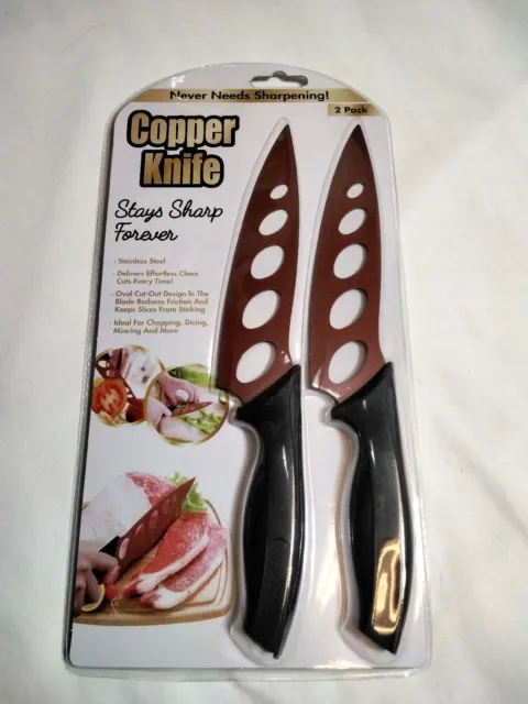 TEKNO SHARP FOREVER Copper Knife Set - 2 Pack Set New in Package Stainless Steel