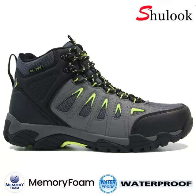 Mens Waterproof Walking Hiking Boots Memory Foam Running Ankle Trainers Shoes