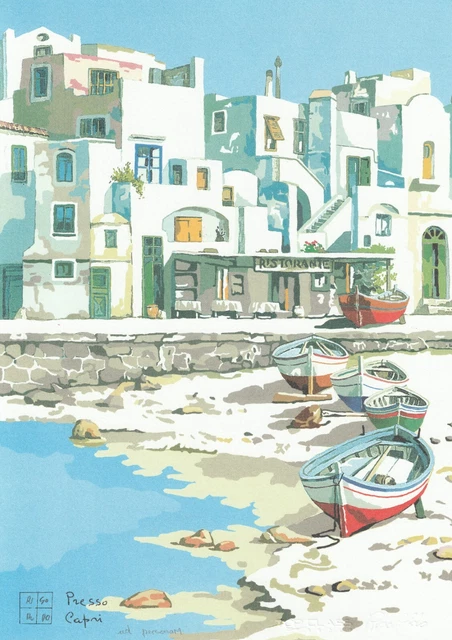 PRESSO CAPRI, SERIGRAFIA di Aldo Riso, cm.30x21 firmata dall'artista ...