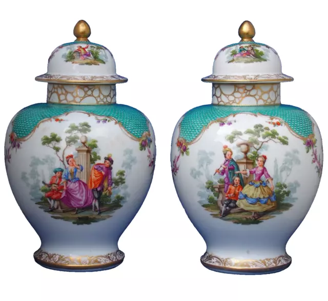 PAIR MEISSEN VASES AUGUSTUS REX MANTLE VASES Wolfson Watteau Dresden