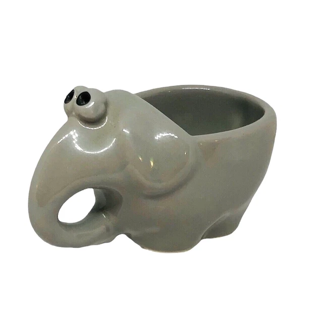 Miniature Elephant Planter or Candle Holder Ceramic Gray Figurine 4"