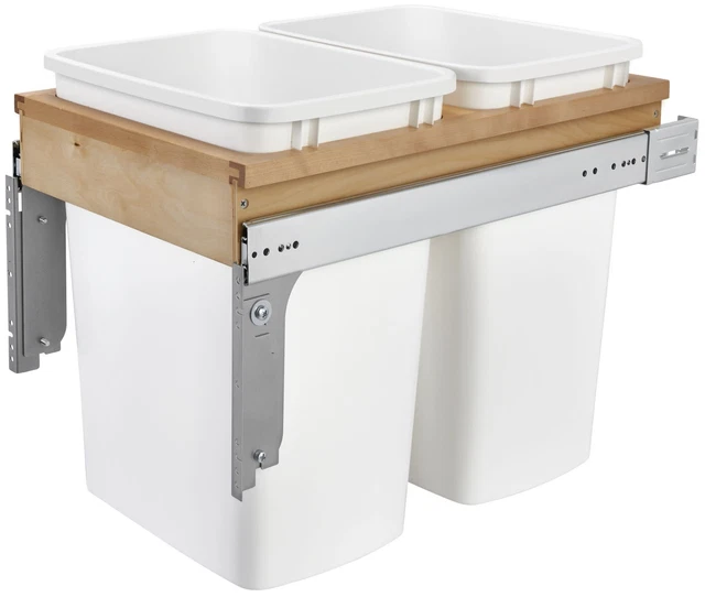 Rev-A-Shelf 4WCTM-18DM2-175 4WCTM Top Mount Double Bin Trash Can - White