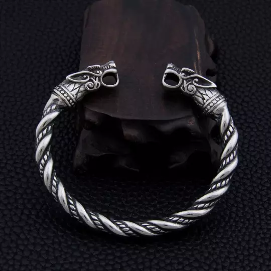 Men's Stainless Steel Viking Wolf Cuff Fenrir Norse Bracelet Arm Ring Bracelet