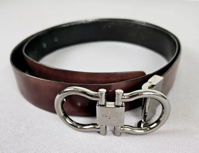 Salvatore Ferragamo Gancini Reversible Belt Brown Black Calf Skin Mens 36 ITALY