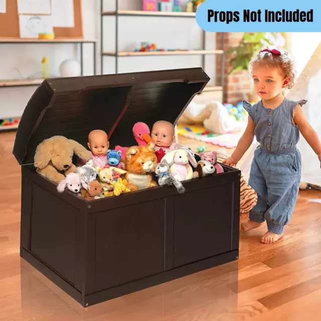 Solid Wood Toys Storage Box Treasure Chest Kids Playroom Organizer Dark Brown