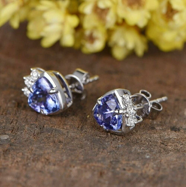 White Gold Plated Trillion Cut Lab Created sapphire Women Stud Earring 2 Carat .