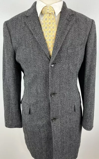 J  Crew Ludlow Men’s Tweed Herringbone Wool Topcoat Overcoat Quilted Lining 44 R