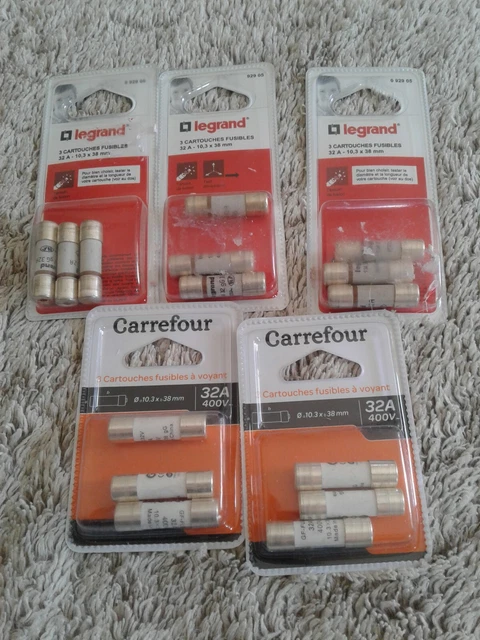 Lot 15 FUSIBLES CARTOUCHE CÉRAMIQUE CYLINDRIQUE 32 A 10x38 mm
