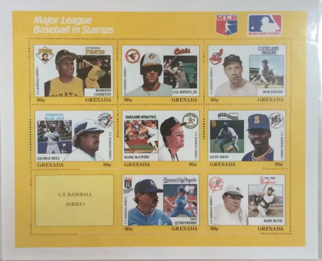 Grenada- Major League Baseball Stamp- sheetlet of 8