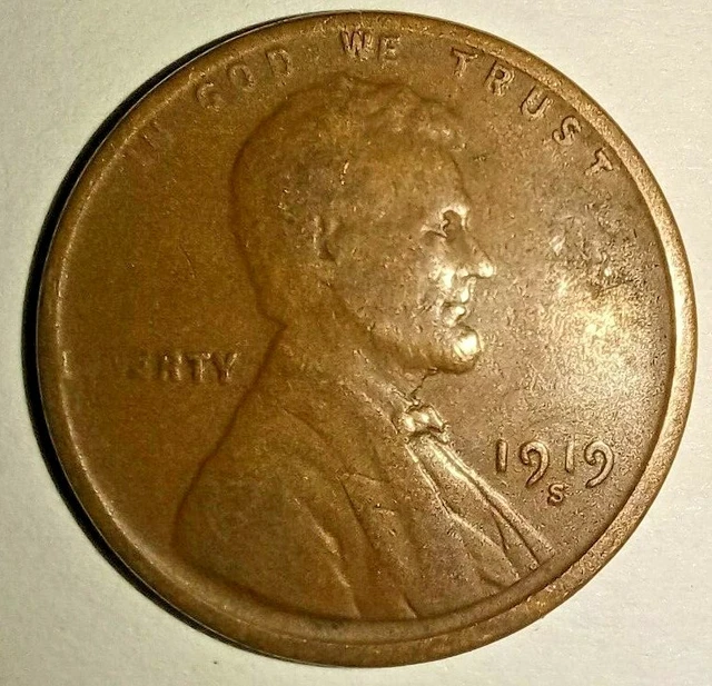 1919 S Usa Lincoln Head Penny - Small Cent - Us One Cent Coin - Wheat 1919-S