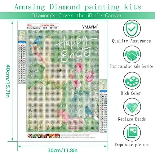 Tontut Happy Easter Diamond Painting, Diamond Art Kits for Adults and  Children, Bunny Egg Full Diamond Painting Family Wall Decor Gift (12x16inch)