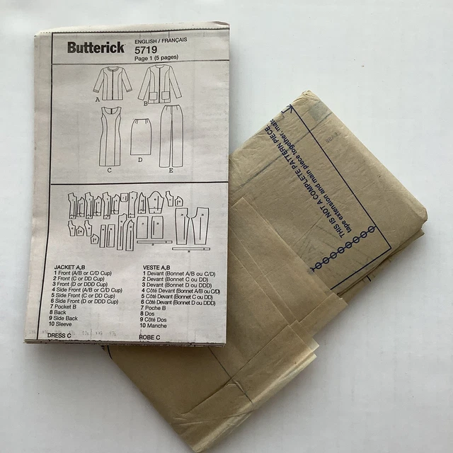 Butterick 5719 Sewing Pattern Dress Skirt Jacket Pants Misses Sizes 18-24 UNCUT 4