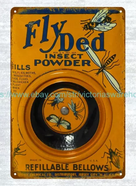 nostalgic garage shop wall  1930's, 40's Fly Ded Insect Powder metal tin sign