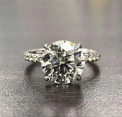 Bague Fiançailles Or Blanc 14k - Moissanite 2.20ct Ronde Taille E - Personnalisable