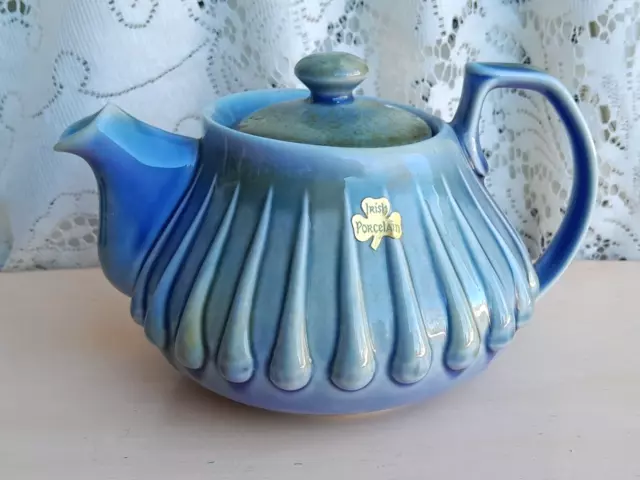 Vintage Wade Irish Porcelain Blue Green Raindrops 4 Cup Teapot Made In Ireland