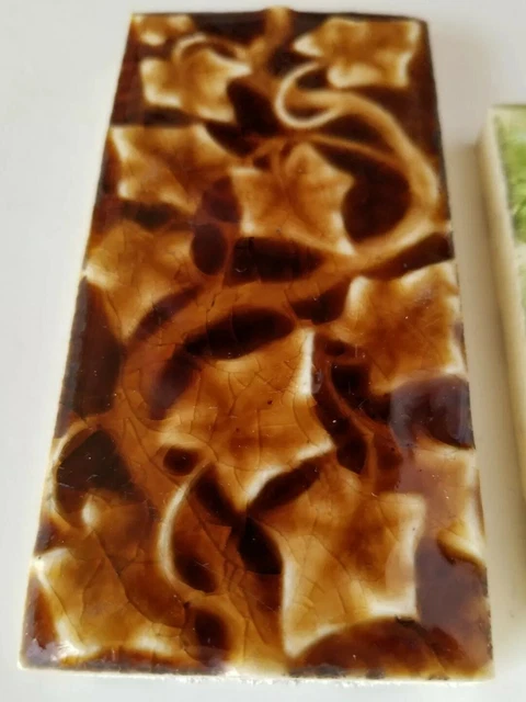 MAJOLICA TILES Reclaimed vintage 3"x 6" original Antique Brown & green Ivy 5