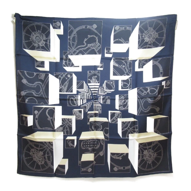 Hermes Scarf CARRES 90 Navy System Silk Second Hand Unisex