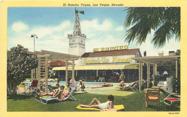 Postcard 1955 Riviera Hotel Las Vegas Nevada Swimming Pool And Guests Chrome