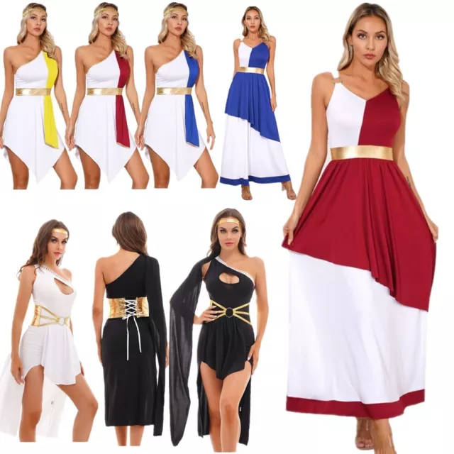 WOMENS ANCIENT GREEK Empress Costume Halloween Roman Toga Dress with ...