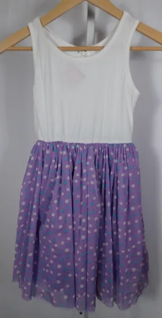 KNIT WORKS Girls White Knit Top Purple Dot Netted Skirt Sleeveless Dress Sz 10