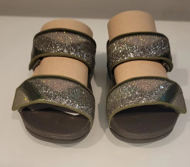 FITFLOP NIB MINA OMBRÉ GLITTER OLIVE GREEN SLIDE 2 STRAP SANDAL Size 5