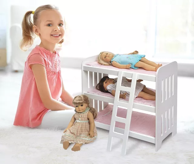 Triple Doll Bunk Bed with Ladder Bedding and Free Personalization Kit