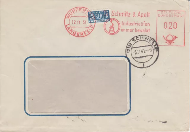 Firmenbrief mit Freistempel / AFS Wuppertal-Langerfeld, Industrieöfen, 1951, NO