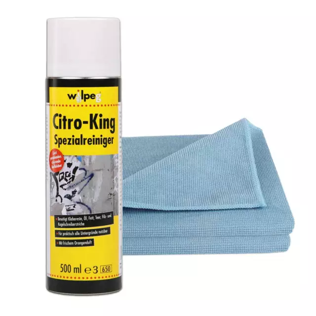 WILPEG Spezialreiniger Kleberesteentferner CitroKing 500ml mit 2x Microfasertuch