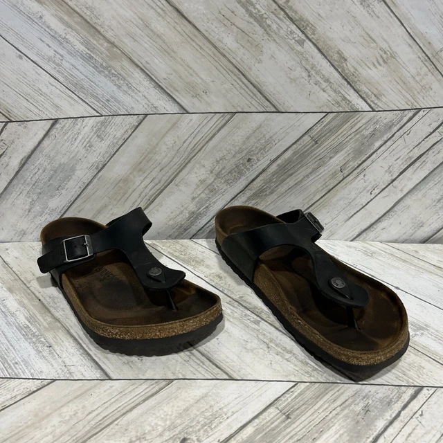 Birkenstock Gizeh Women Black Leather Birko-Flor Thong Sandals Size 10 EU41