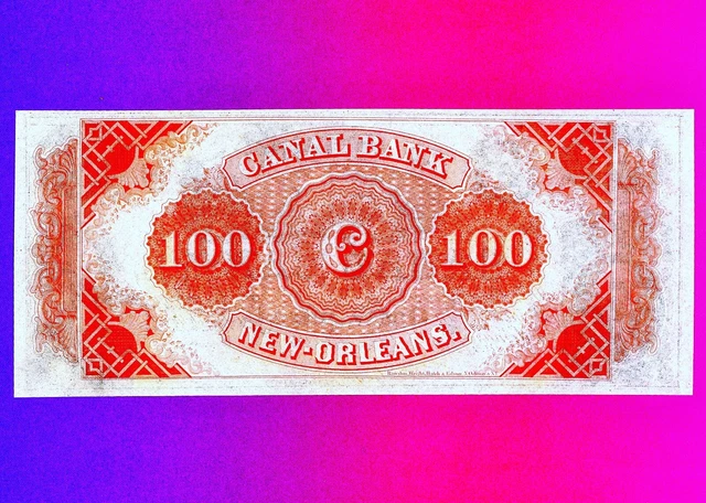 Louisiana New Orleans Canal Bank $100 Obsolete Civil War GEORGE WASHINGTON UNC